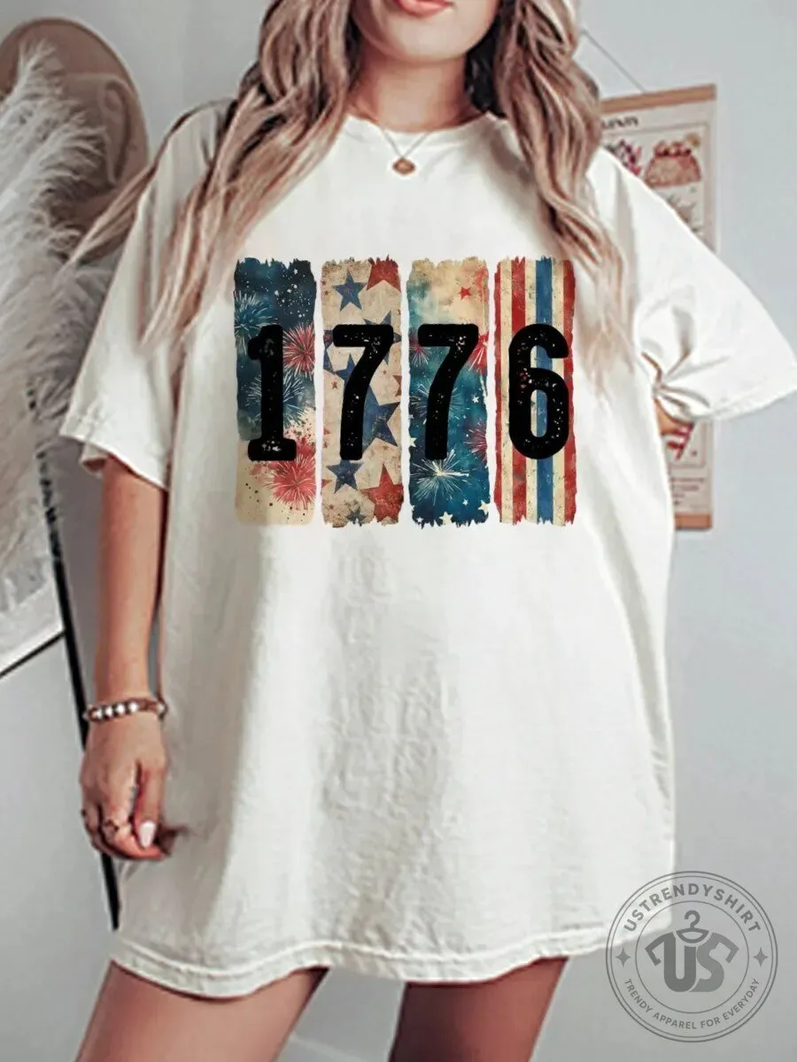 Vintage 1776 American Flag Brushstroke Graphic T-Shirt