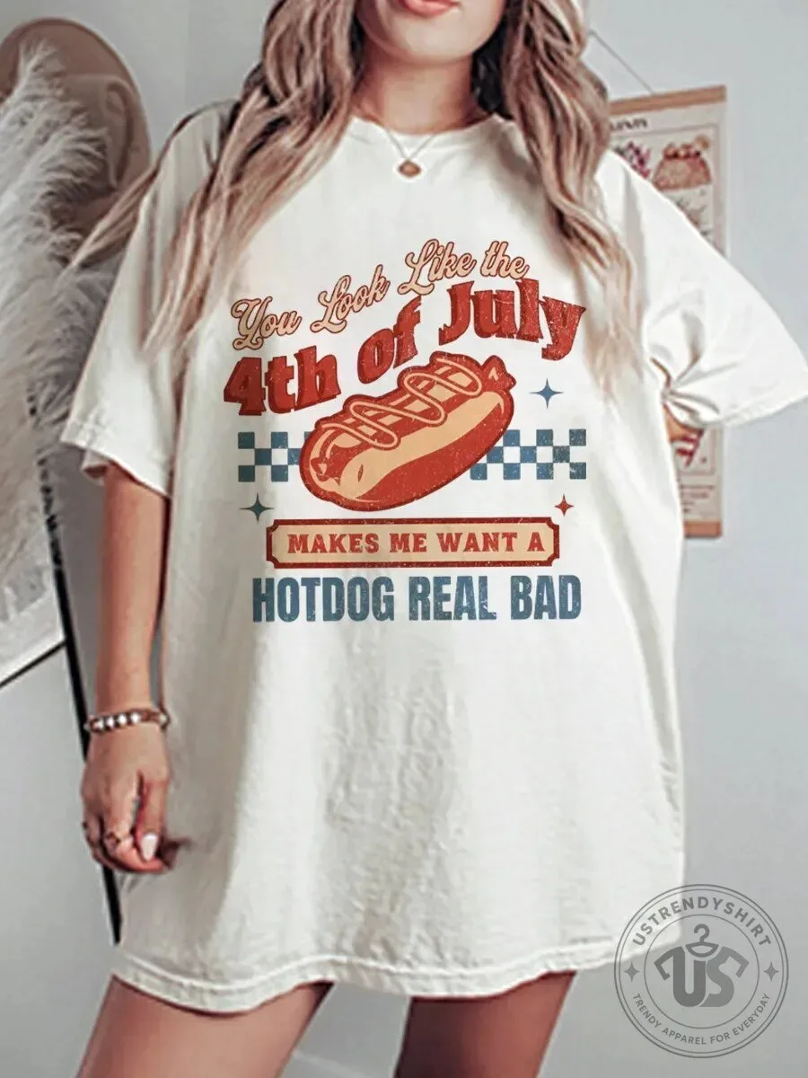 Funny Fourth of July Hotdog Real Bad Graphic T-Shirt