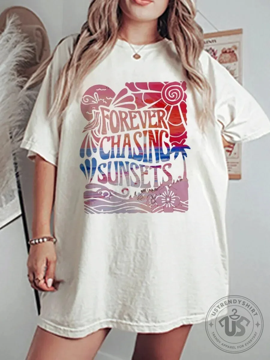 Forever Chasing Sunsets Vintage Oversized Graphic T-Shirt