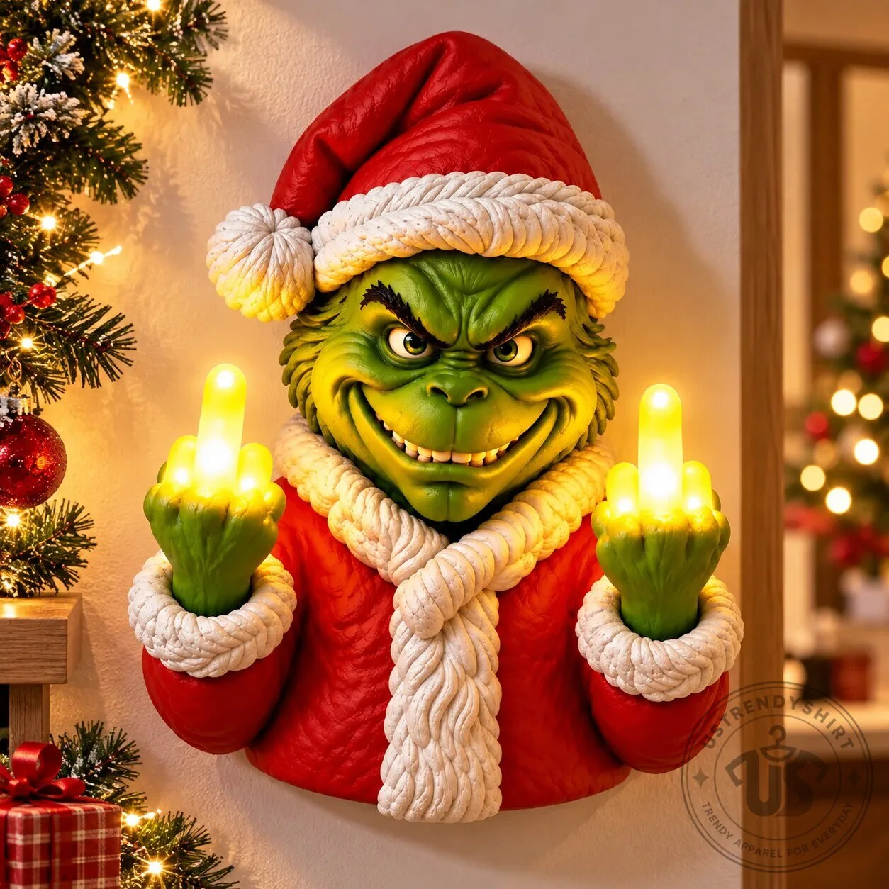 Grinch Led Middle Finger Light Up Christmas Wall Sconce Night Light Decor