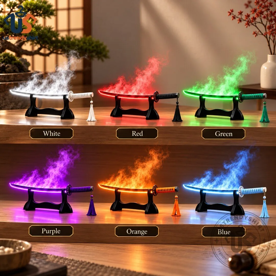 LED KATANA HUMIDIFIER Samurai Sword Flame Air Diffuser Essential Oil Aroma Vaporizer Desktop Decor