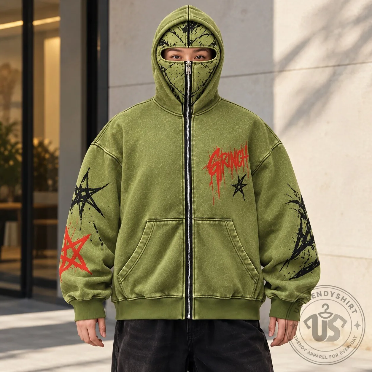 Grinch Full Zip Mask Hoodie Y2K Graphic Green Streetwear Jacket 9 Grinch Full Zip Mask Hoodie Y2K Graphic Green Streetwear Jacket
