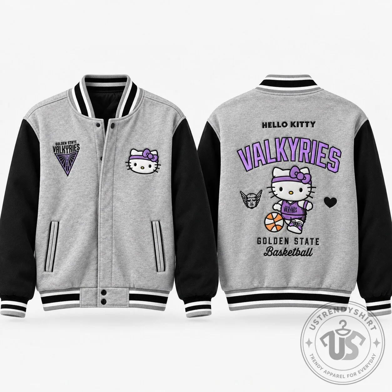 Valkyries Hello Kitty Reversible Varsity Bomber Jacket Basketball Outerwear 3 Valkyries Hello Kitty Reversible Varsity Bomber Jacket Basketball Outerwear