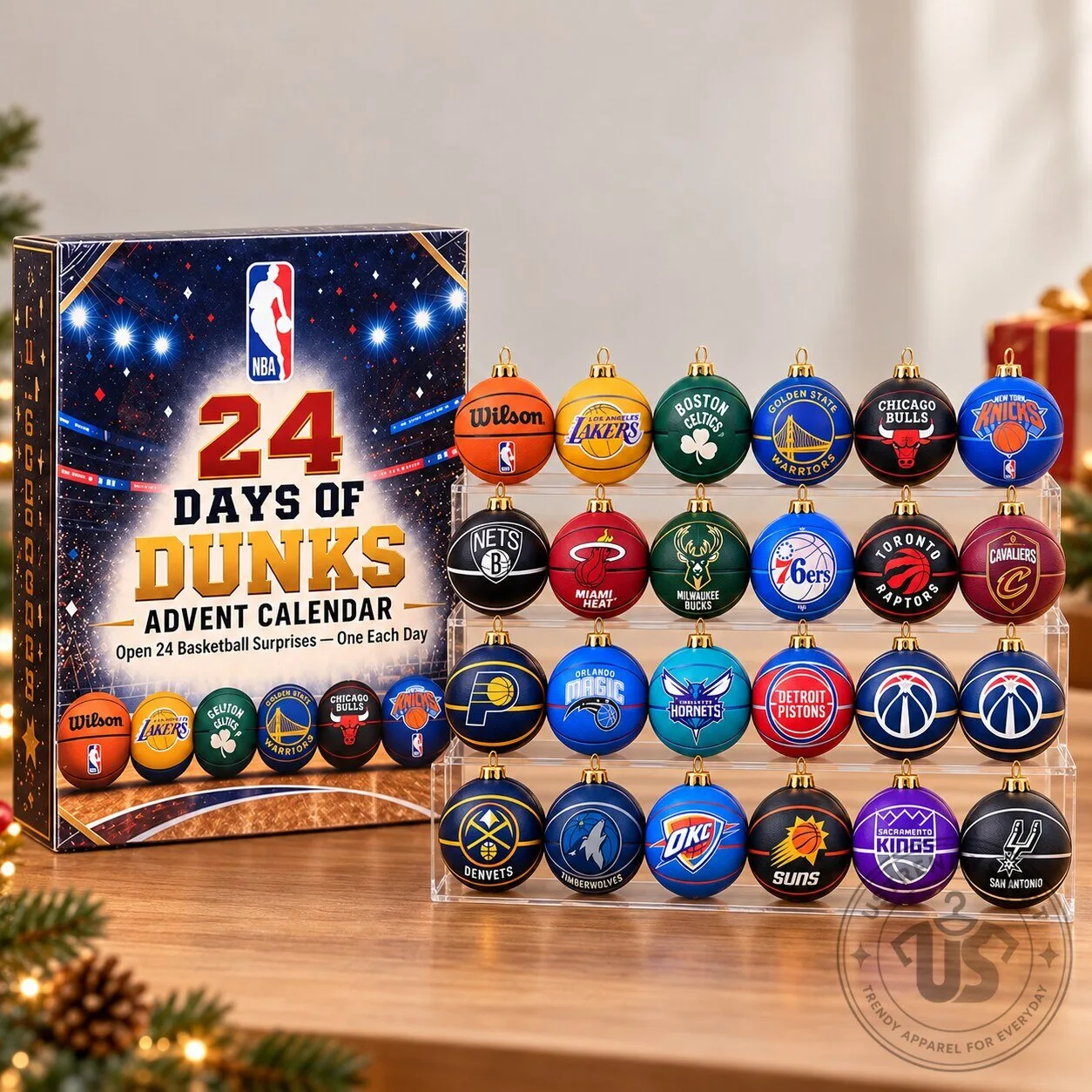 NBA Advent Calendar 24 Days Of Dunks Basketball Ornaments Gift Box