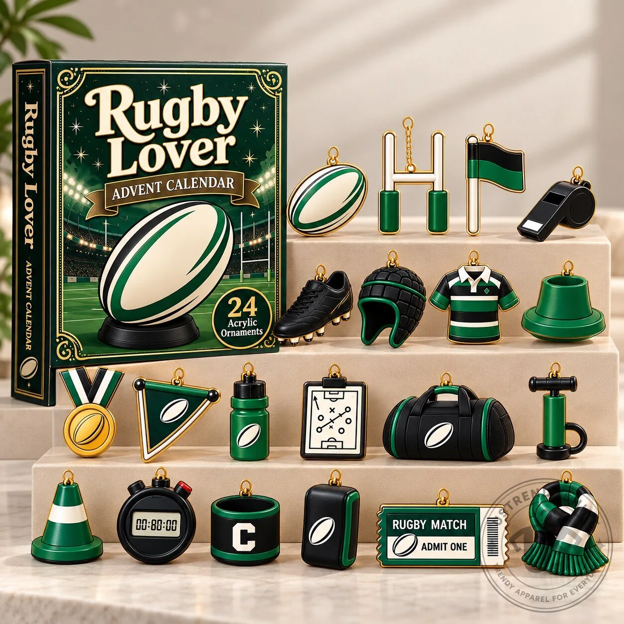 Rugby Lover Advent Calendar 24 Acrylic Ornaments Sports Gift Box