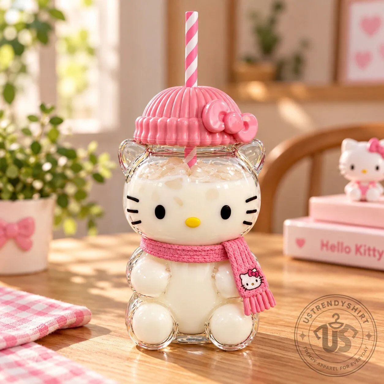 Hello Kitty Pink Beanie Scarf Tumbler Cup With Straw 6 Hello Kitty Pink Beanie Scarf Tumbler Cup With Straw
