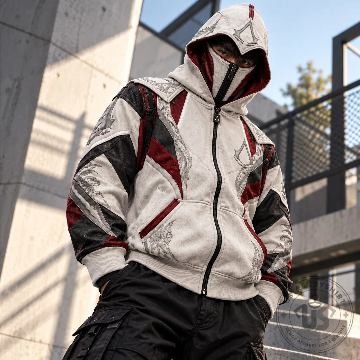Assassin's Creed Mask Zip Up Hoodie Gaming Cosplay Jacket Apparel 6 Assassin